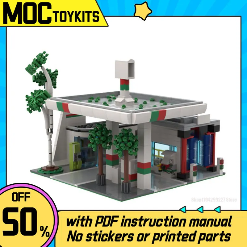 

1294PCS City Traffic Street View MOC Octan Gas Station Building Blocks 104373 Service Station DIY Children Toy Gifts
