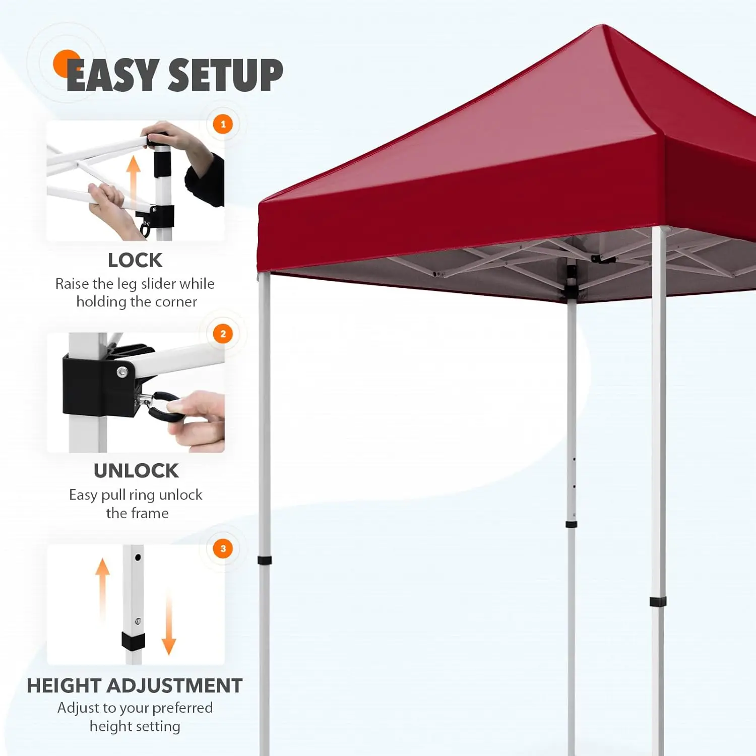 Outdoor Canopy Tent, Burgundy, 5x5, Easy Set-up, Straight Leg Folding