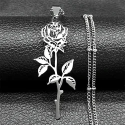 Hiphop Rose Pendant Necklace For Women Men Stainless Steel Silver Black Color Charm Chain Jewelry Gifts