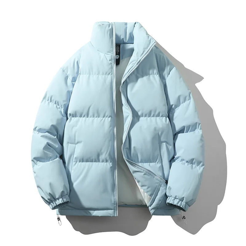 Winter Padded Jacket Men Solid Color Standing Collar Down Cotton Jacket Plus Size Thick Cold Proof Warm Casual Down Coat