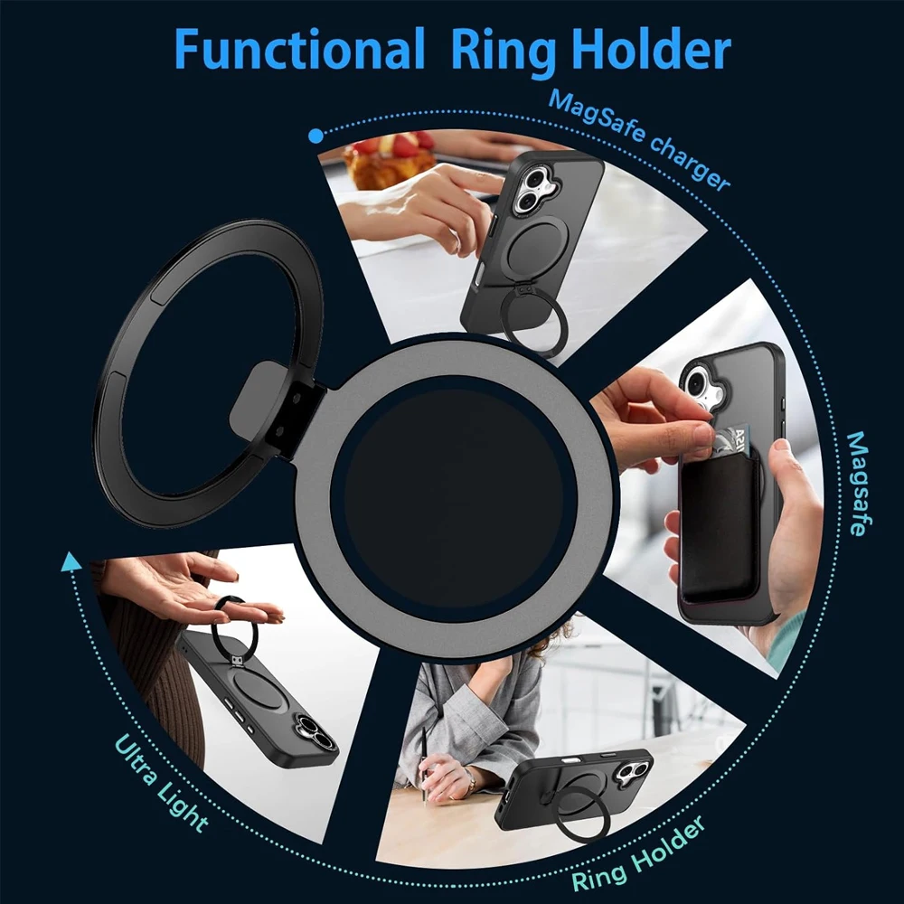 Metal Ring Stand Matte Magnetic Case for Magsafe iPhone 17 Pro Max/17Pro/17Air with Lens Protector For Magsafe Wireless Charging