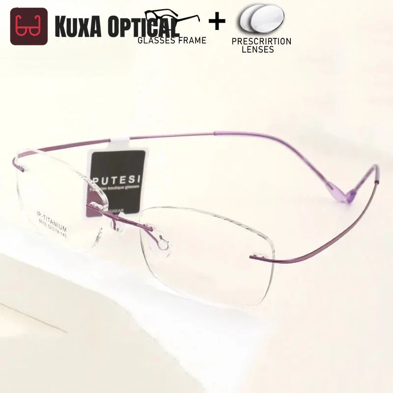 

KUXA 2g женские фиолетовые очки по рецепту оптические индивидуальные прогрессивные линзы для близорукости очки без оправы анти-синий свет чистый