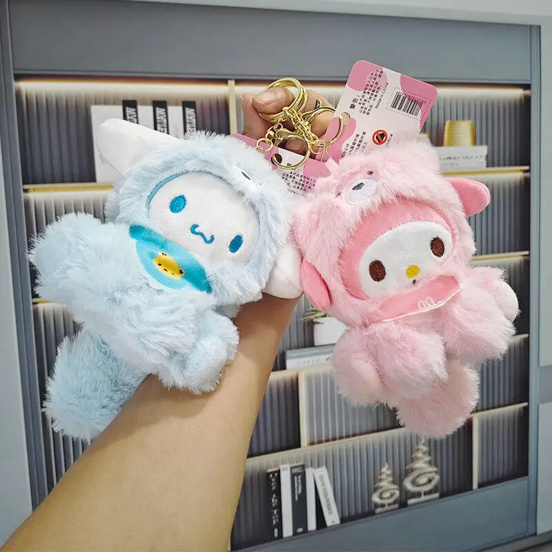 

Hellokitty Bear Dress Up Plush Pendant Lovely Sanrio Cinnamoroll Keychain Cute Backpack Bag Charm Small Stuffed Doll Gift