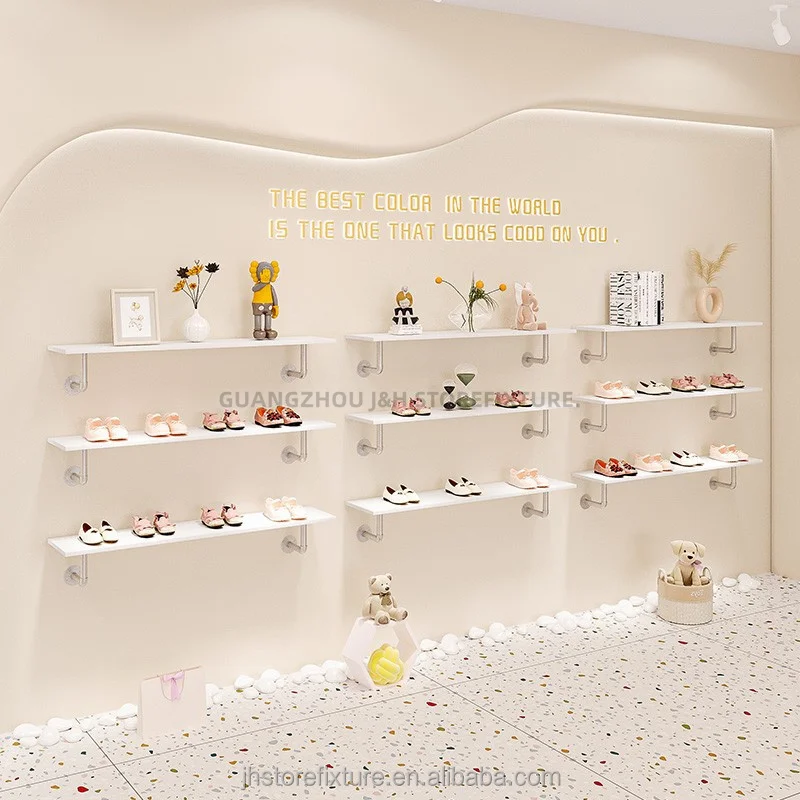 Silver Shoe Display Racks for Boutique Six Layers Female Handbag Display Shelf Wall Mounted Shoe Rack