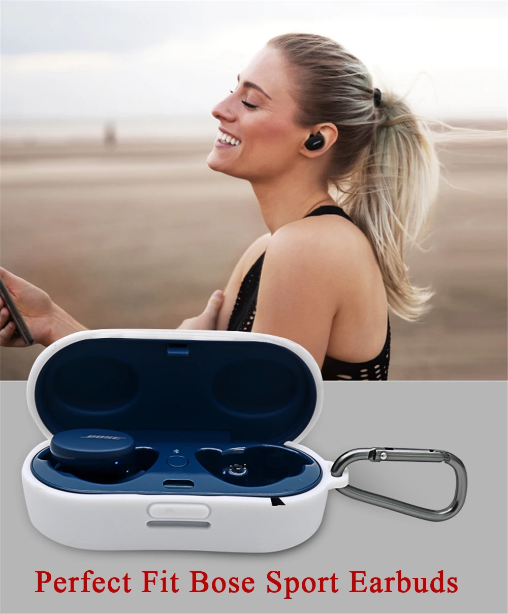 جراب واقٍ من السيليكون المقاوم للصدمات قابل للغسل ، جراب واقٍ لسماعات رأس Bose الرياضية اللاسلكية مع حلقة تسلق