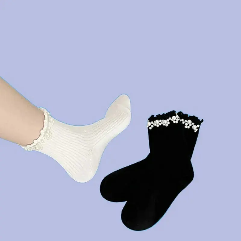 Chaussettes en dentelle respirante absorbant la sueur pour femmes, chaussettes fines avec perles, champignon, printemps et automne, été 5/10, nouveau, 2024 paires