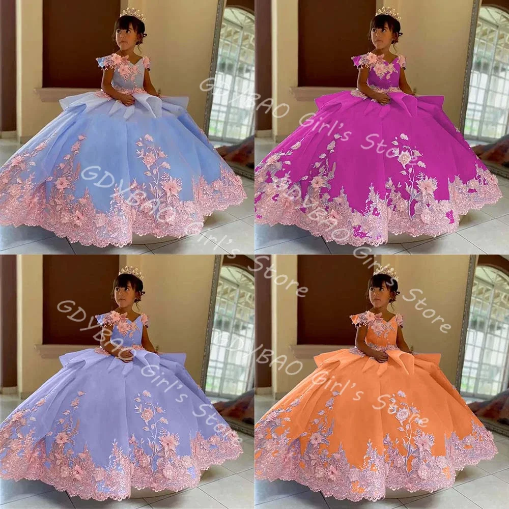 Ball Gown Flower Girl Dresses For Wedding 2025 Lace Applique Princess Pageant Dress Kids First Communion Custom Made Vestidos