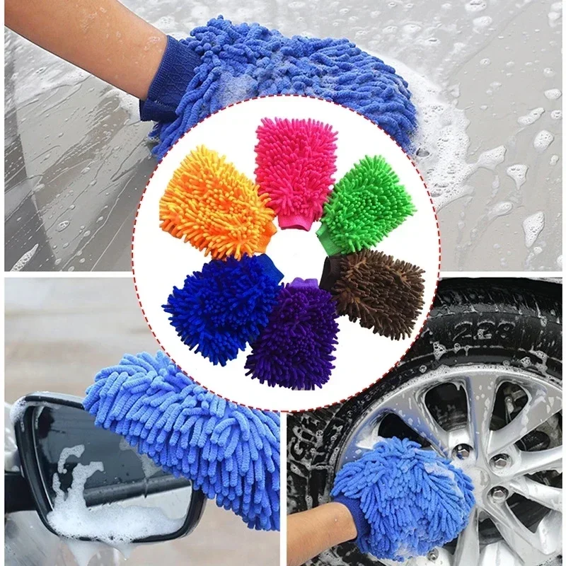 5PCS Double-sided Car Care Cleaning Gloves Cleaning Cloth Towel Mitt Car Accessories Microfiber Washable Car Washing Gloves