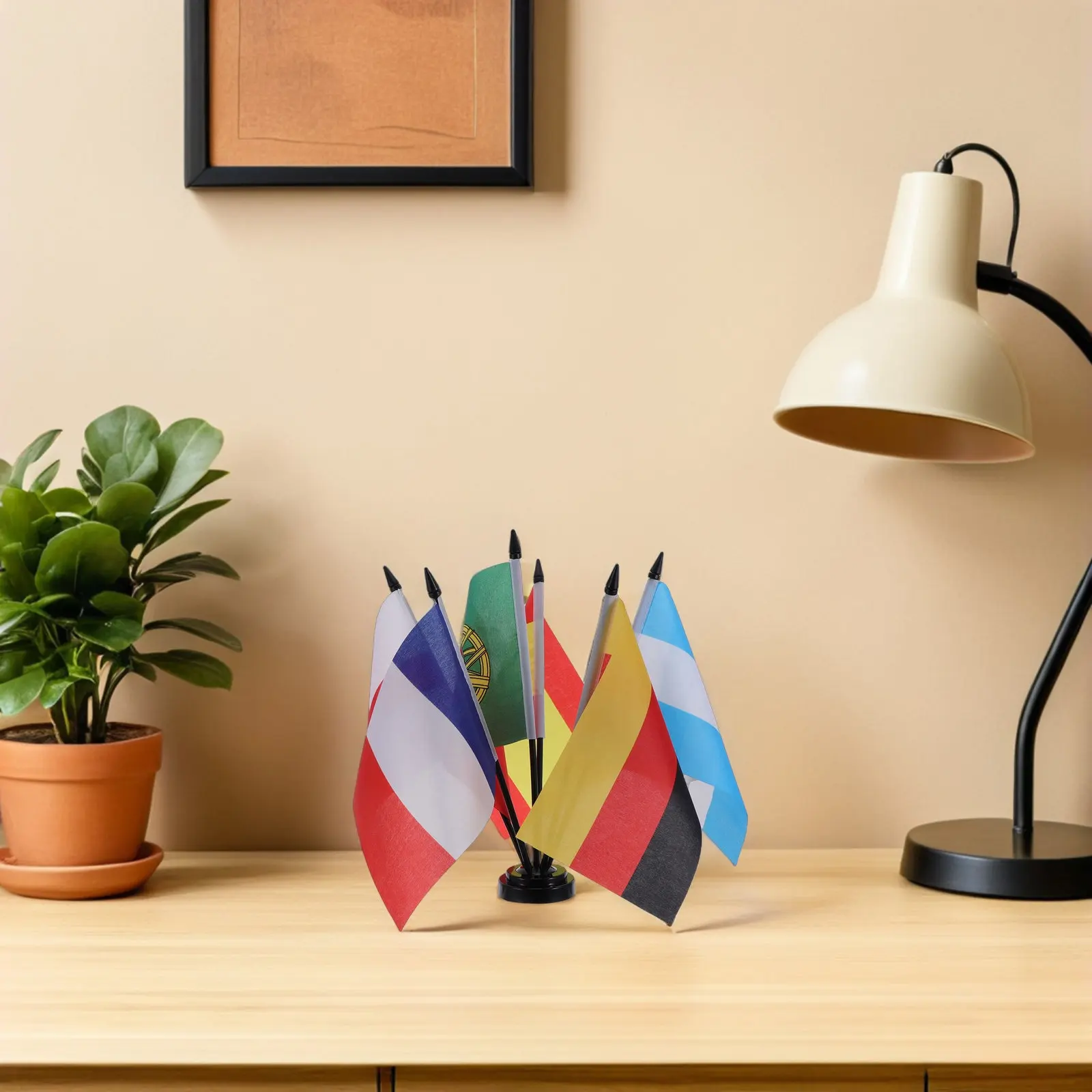 1Set World Flag Desk Flags Mini Set Spain France England Argentina Germany Portugal Table Stand Base Office Sports Party