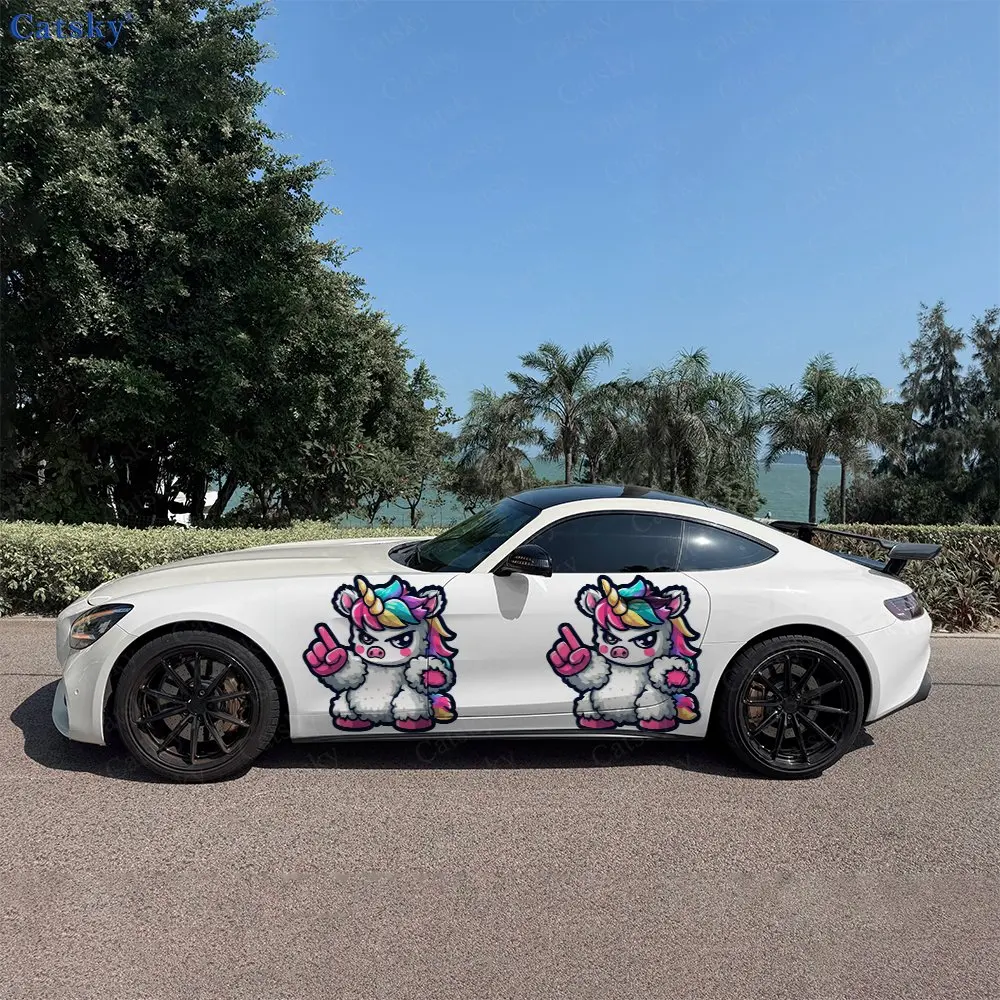 

2pcs Rebellious Unicorn Car Sticker Full Body Decal Decoration Scratches Protect Car Sticker Waterproof Car Vinyl Wraps
