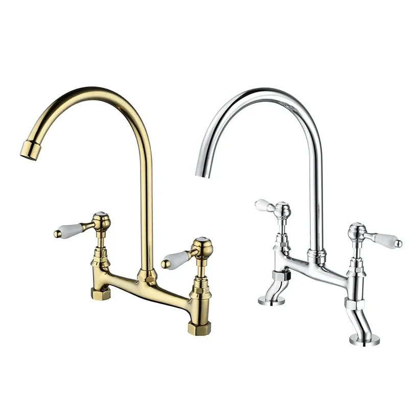 Original brand newUnlacquered Brass Kitchen Faucet Kitchen Bridge Faucet with Side Sprayer