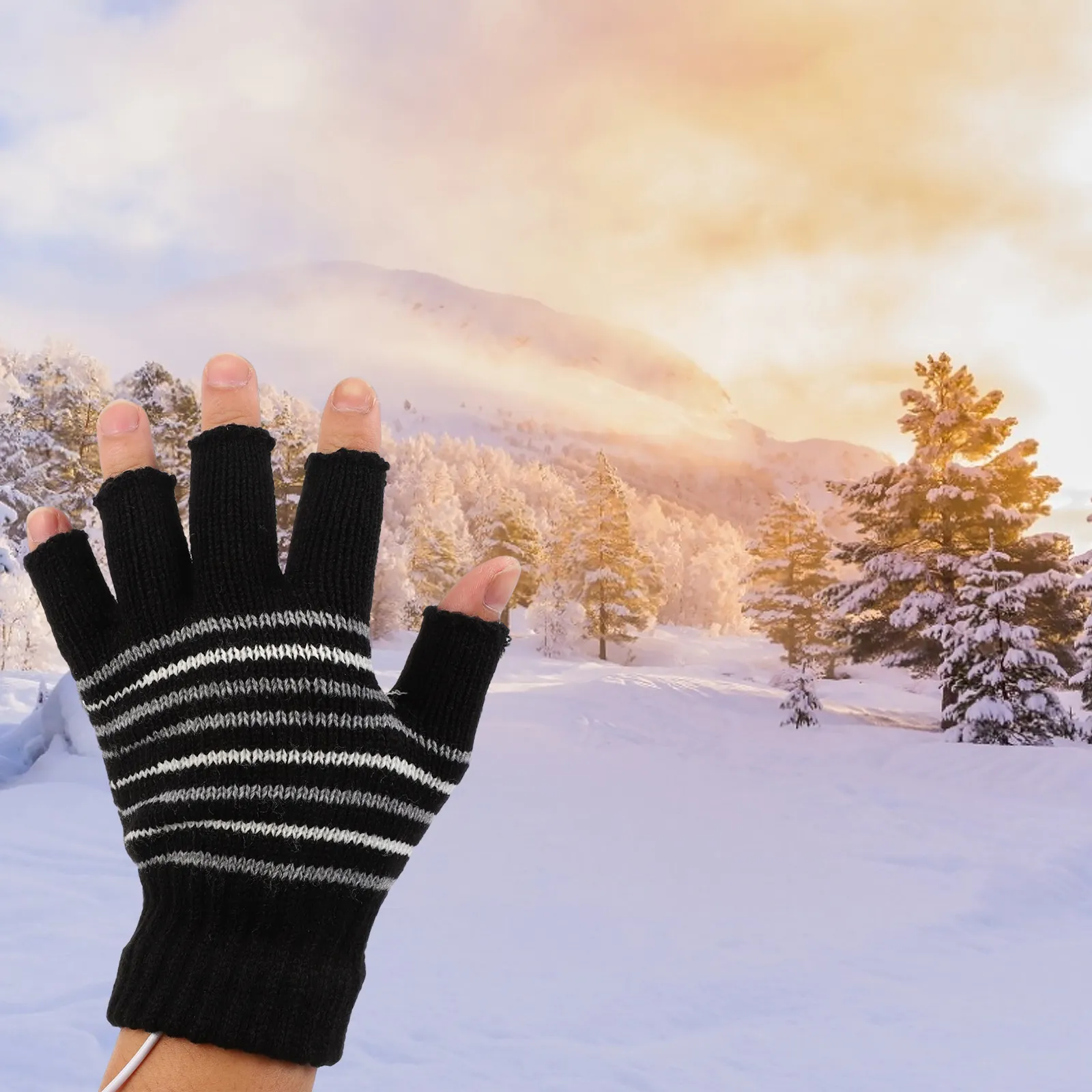 

1Pair Fingerless Gloves USB Heated Mitten Winter Hand Warmer Knitted with Premium Woolen Yarn Suitable for Men Women Indoor