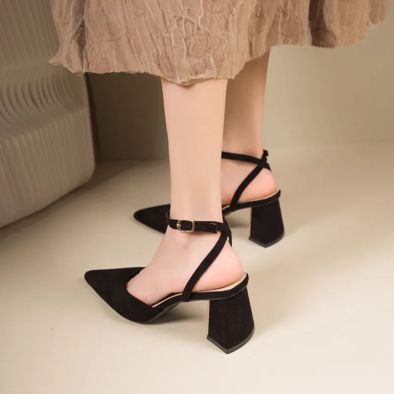 Summer New Pointed Fashion One Line Buckle Style Shallow Mouth Sandals Women's Comfortable Banquet Shoes High Heel Pumps image 6