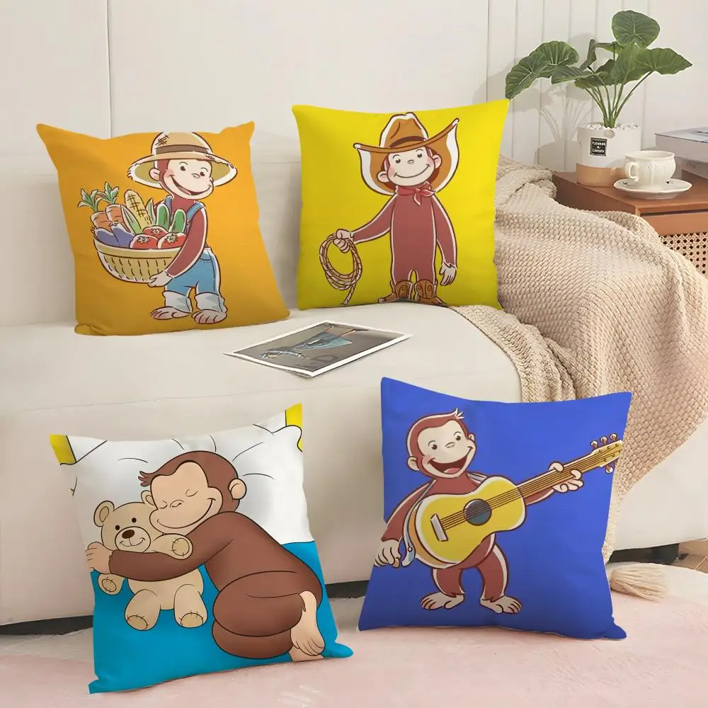 G-george The Curious Monkey Cushion Cover Silky Short Plush Sofa Pillow Cover Hidden Zipper Soft Dustproof Case for Home Decor