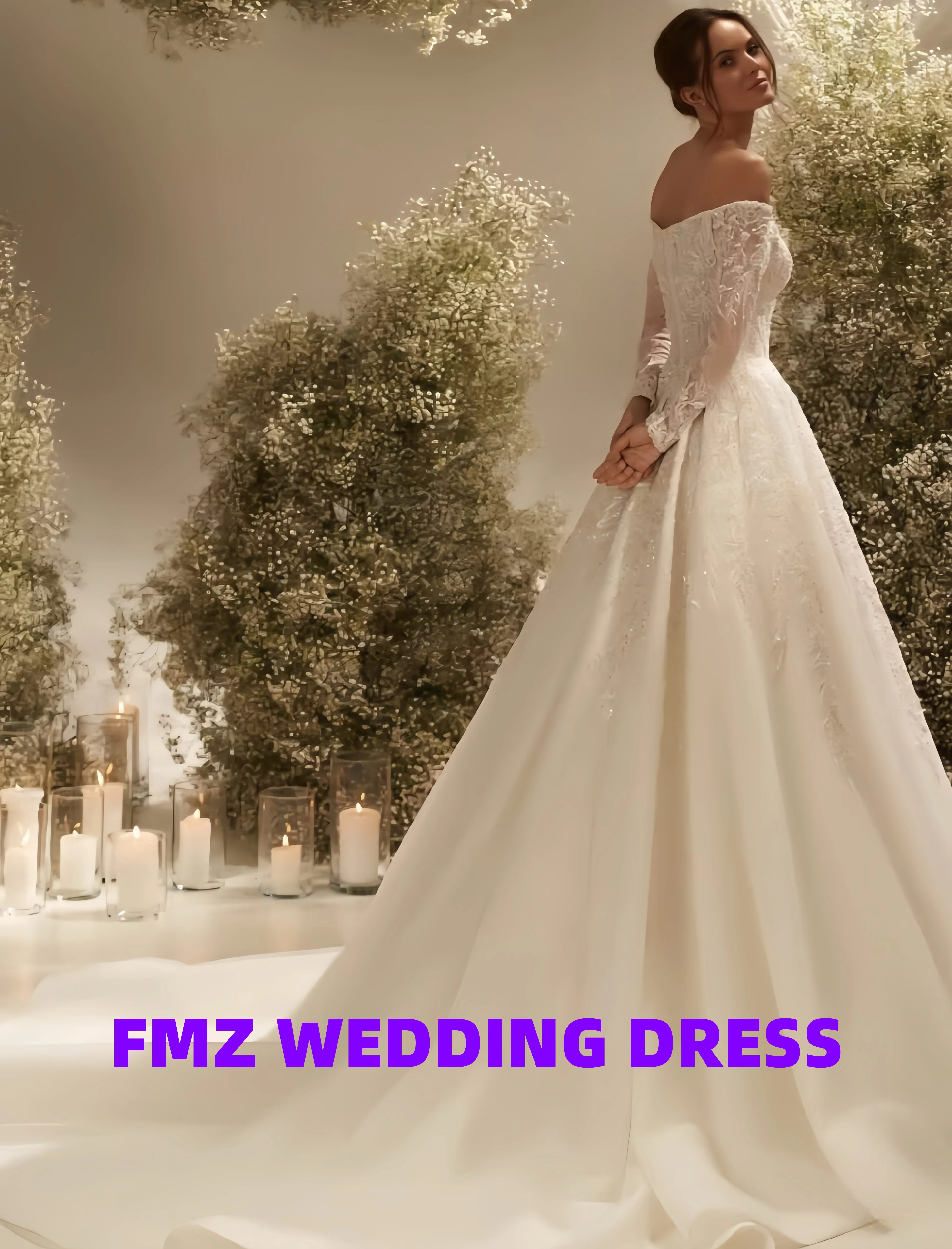 Personalizado sin tirantes de manga larga A-LINE elegante vestido de novia amanda novias vestidos de novia amanda's novias