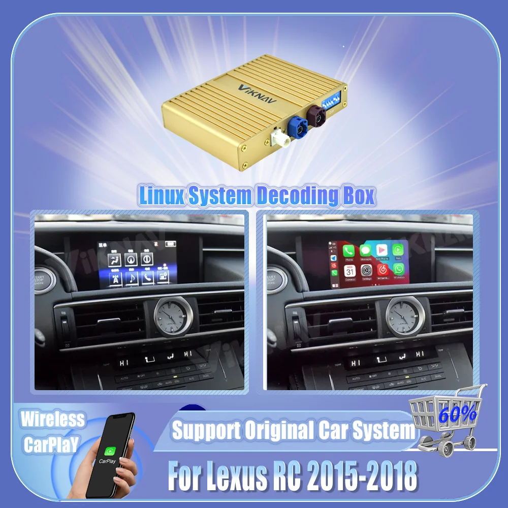 Viknav Linux Decoding Box Interface Upgrade Fit For Lexus RC 2015 2016 2017 2018 Android Auto Wireless Apple CarPlay Decoder Box