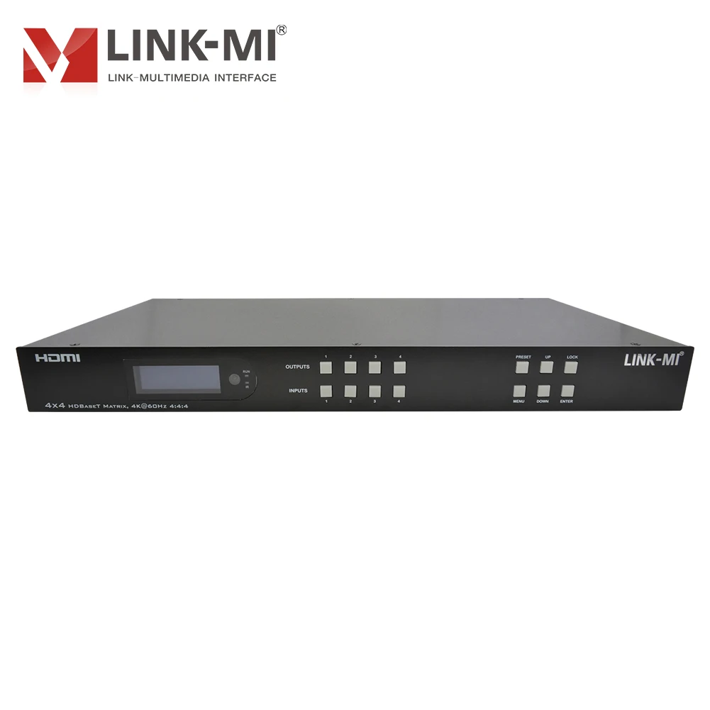 4K60Hz 4x4 HDBT マトリックス HDMI 2.0 スプリッター、70m伝送、4x PoC出力、アナログ＆SPDIFオーディオ抽出、IR/RS232制御