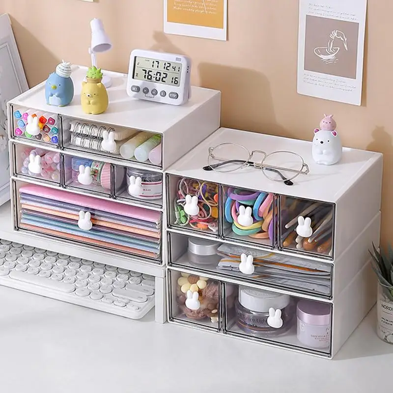 صندوق تخزين قرطاسية بمقبض أرنب ، منظم قرطاسية للطلاب ، مكياج مكتبي