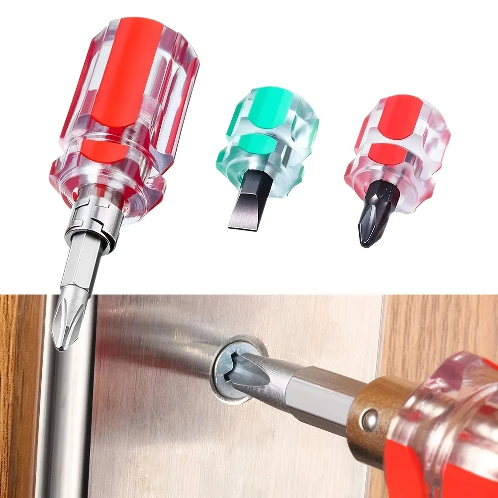 3pcs Short Screwdriver Set, Flat & Cross Head 2-in-1, Mini Stubby Screwdrivers, for Sewing Machines, Electronics & Home Repair.