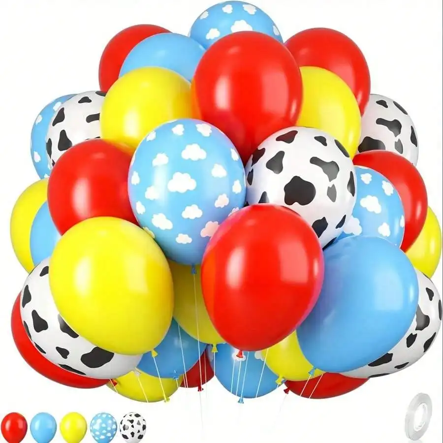 56PCS Story Balloon Yellow Blue Red Balloon Kit Birthday Shower Decoration Theme Cloud Cow Printing Balloon Party Supplies