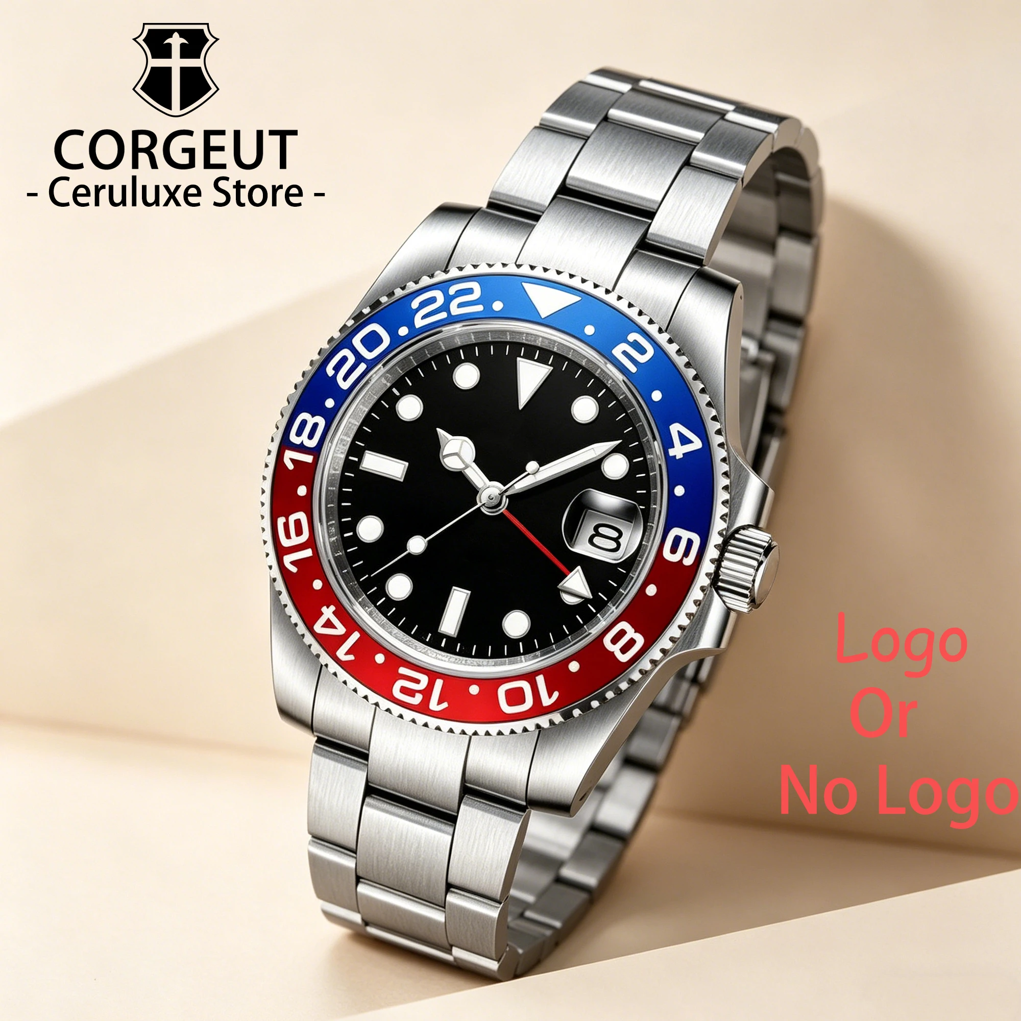 

CORGEUT 40mm 515 GMT Quartz Wristwatch Stainless Steel Waterproof Luxury Men Watches Top Brand Sapphire Glass reloj hombre