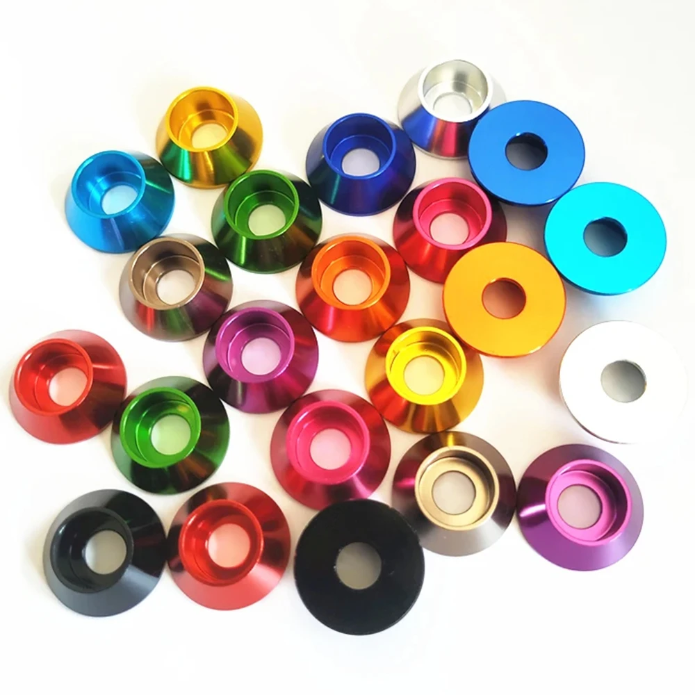 M2 M2.5 M3 M4 M5 M6 M8 الألومنيوم كأس رئيس غسالة بأكسيد الأكسدة المخروط 6 قطعة غسالات 11 اللون اختياري ل مسامير فاصل جوانات #5