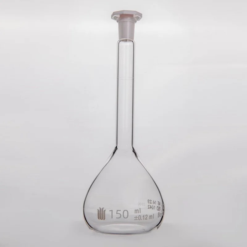 SYNTHWARE Transparent volumetric flask, With plastic stopper, With batch testing certificate, Borosilicate glass, F81