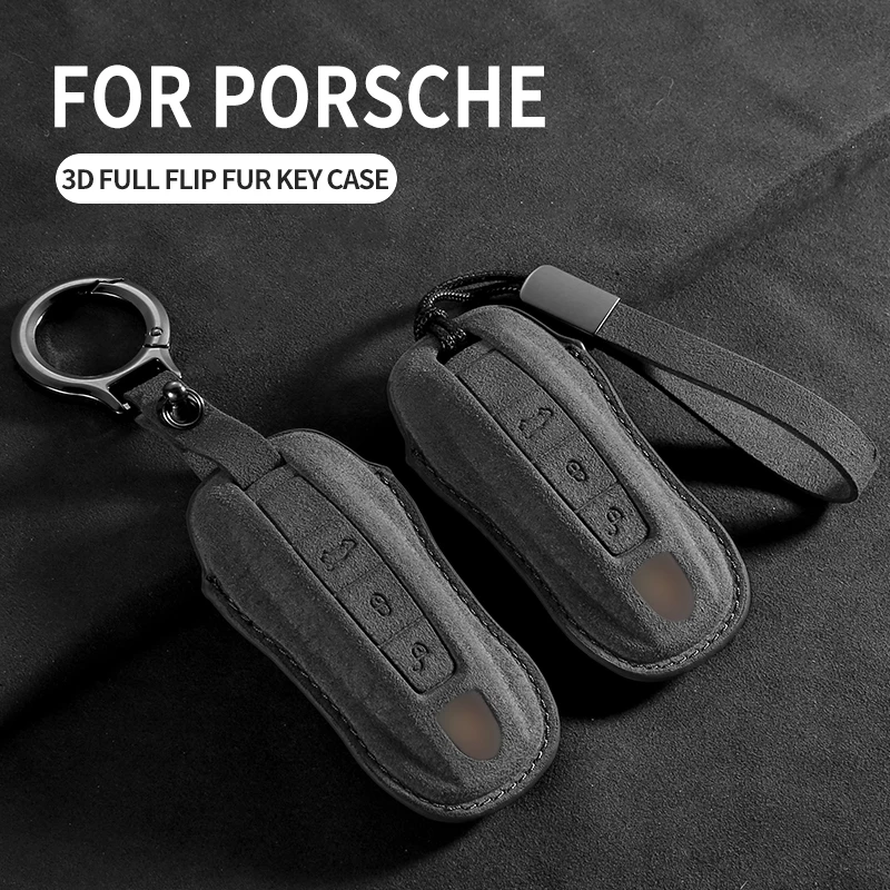 

Suede Car Key Case Cover For Porsche 718 911 Panamera Cayenne Macan Boxster Cayman Car Key Protector Shell Accessories