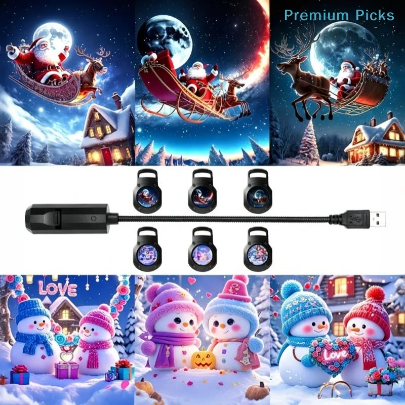 portableUSB Christmas LED Projector Light 6 Replaceable Slides Energy Saving Dynamic Lamp for Indoor Home Decor