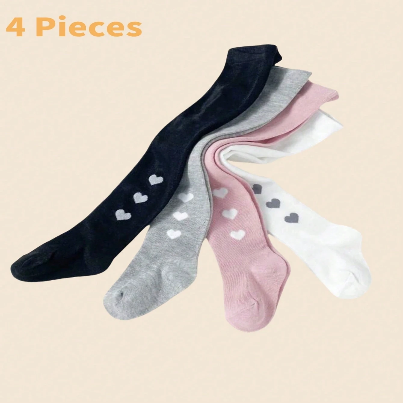 4 Pieces Children's Baby Girl's Toddler Solid Tights - Perfect For School, Dancing & Play