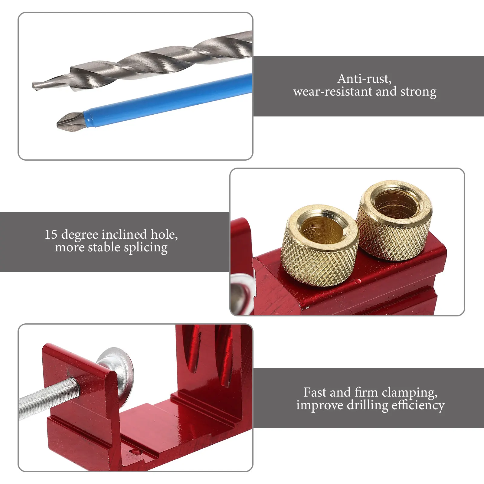 

1Set Pocket Hole Kit 15 Degree Angle Drill Guide Antirust Durable Woodworking Tools High Grade Iron Materials Chip Removal