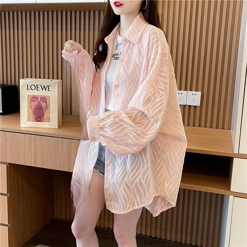 Features Simple Polo Collar Mid-length Drape Thin Design Pairs Well with Casual Slimming Top This Laid-back Sun-protective Shirt