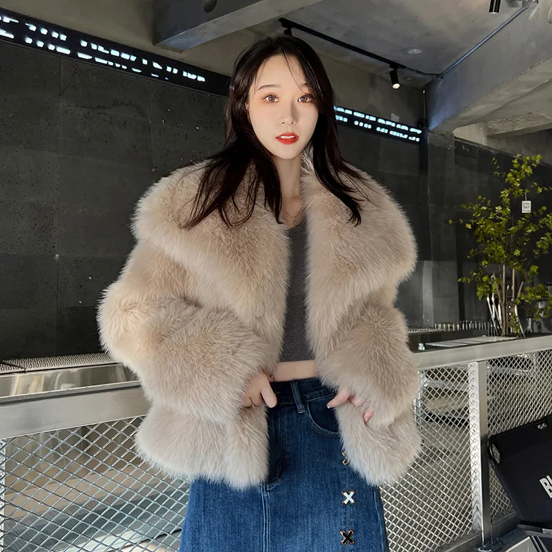 

Coat Women Sexy Faux Fur Coats Full Sleeve Outerwear Slim Fit Turn Down Collar Winter Open Stitch Thick Warm Jackets Elegant