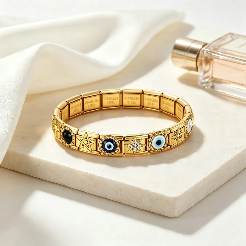 GEMOSA Fashion Bohemian Style Evil Eye Armband Perlen Goldfarben Passend für 9mm Italienischen Edelstahl DIY Charms Schmuckherstellung – Detail 5