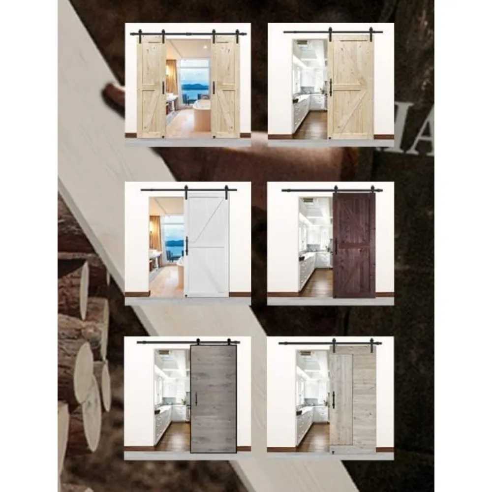 Sliding Door Hardware Kit/Solid Wood/Sliding Door/Double Surfaces/Simple Assembly is Required (52in + J Shape)