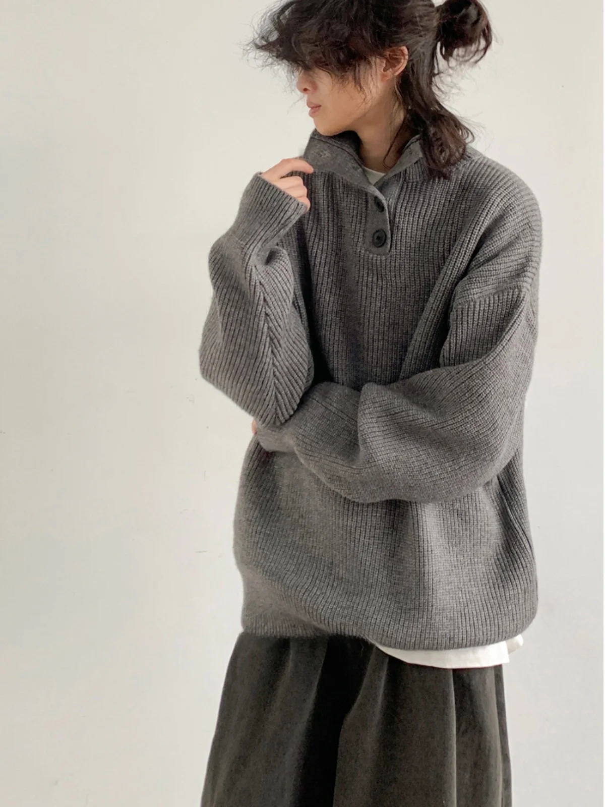 

Loose ex f-High Collar Knitwear Pure Color Japanese Retro Sle Winter Faionable Outerwear for Men And Women