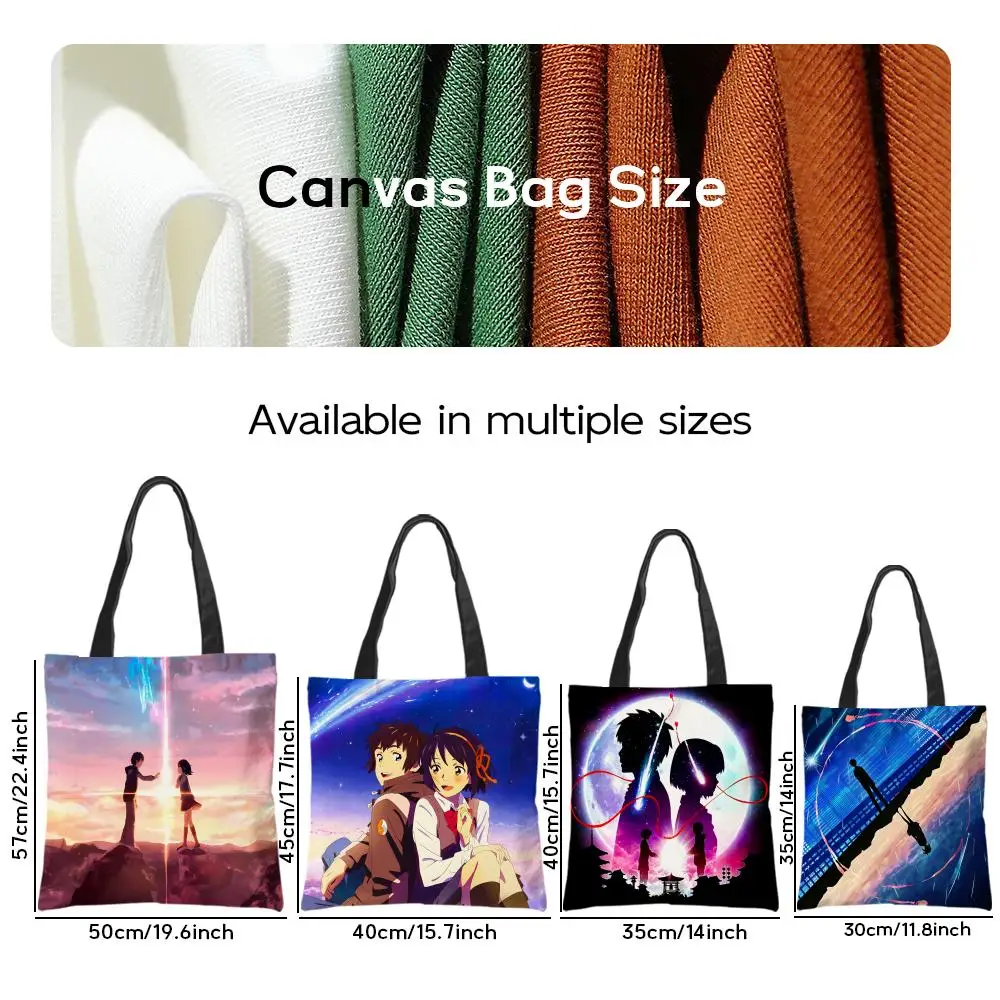 Storage Bags Aesthetic Canvas School Shoulder Bag Lightweight Grocery Shopping Bag Anime Cartoon Movie Y-Your Name