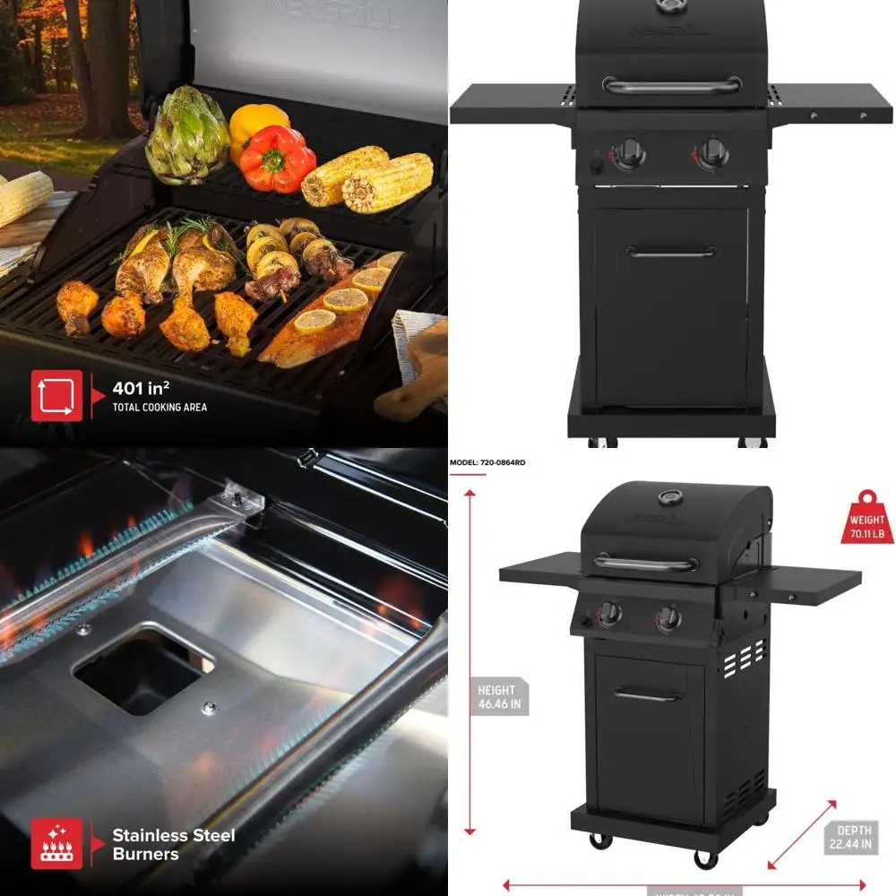 

Газовый гриль класса люкс с двумя конфорками, решеткой площадью 401 кв. дюйм, мощностью 28000 BTU, прочным стальным каркасом и складным боковым столиком, гриль для барбекю на пропане