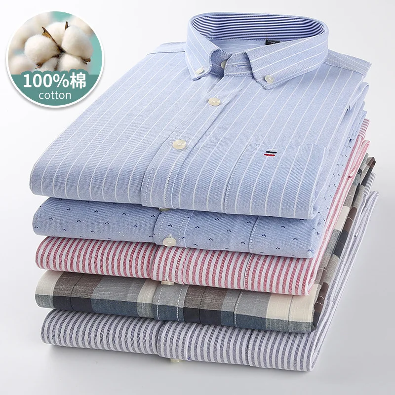 

6XL 7XL100% cotton men's shirt Oxford spinning long sleeve fashion free ironing High quality plus size slim breathable