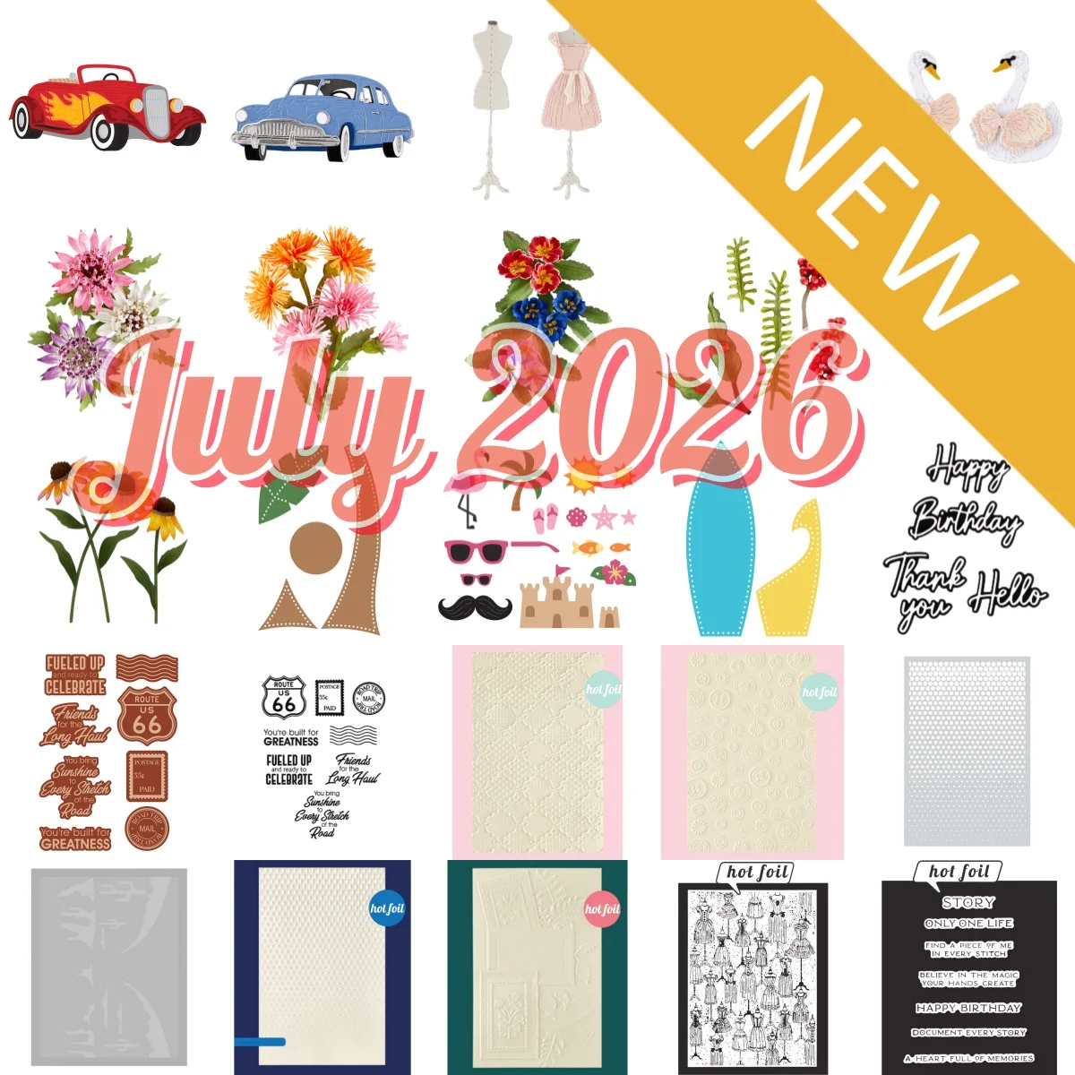 2026 Julio Adornos de Verano Troqueles de Corte Metálicos Sellos Transparentes Plantillas Lámina Caliente para DIY Scrapbook Manualidades Decoración Grabado en Relieve