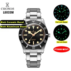 Cronos BB54 Dive Watch L6033 PT5000 Automatic Sapphire Crystal 20Bar Waterproof Super Luminous 37mm Luxury Vintage Wristwatches