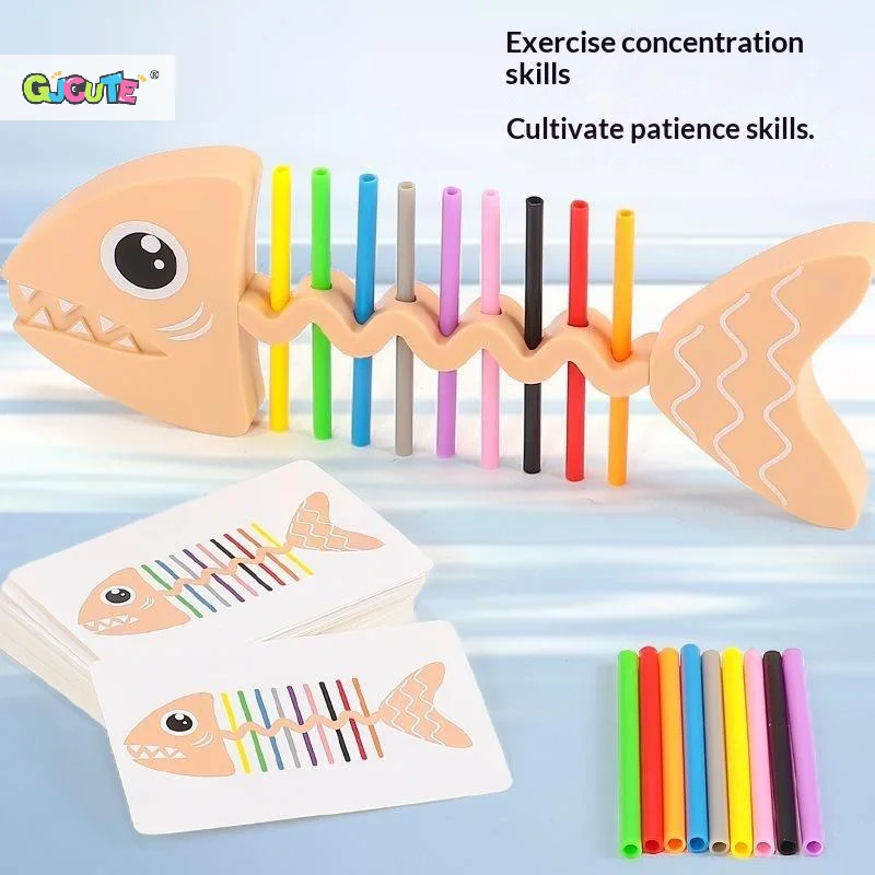 Fish Bone Matching Game Montessori Educational Color Sorting Toy With Challenge Cards For Toddler Kindergarten Learning Play