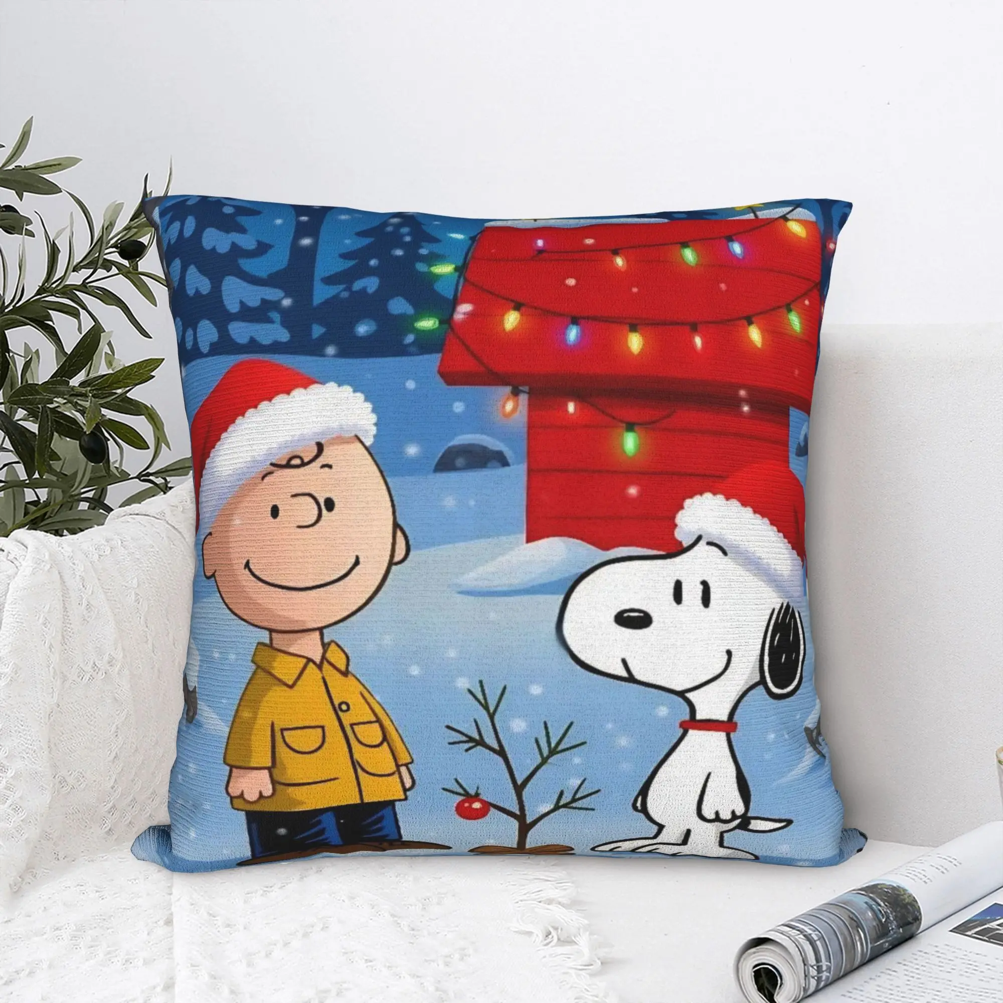 S-Snoopys Xmas Christmas Tree Square Pillowcases Polyester Home  Cushion Cover Funny Decorative Throw Pillow Case 40*40