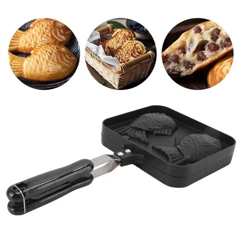 Taiyaki Pan Maker Non Stick Double Sided Fish Shaped Cake Pan for Open Flame Kitchen Waffle Making