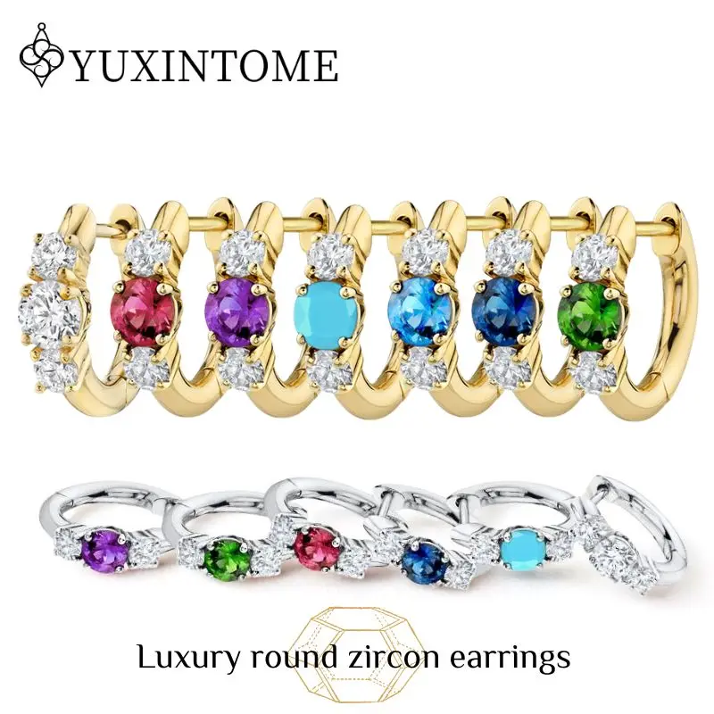 

925 Silver Needle Three Zircon Perforation Earrings For Women Multicolor Crystal Luxury Ear Buckle Fashion Party Jewelry Gift