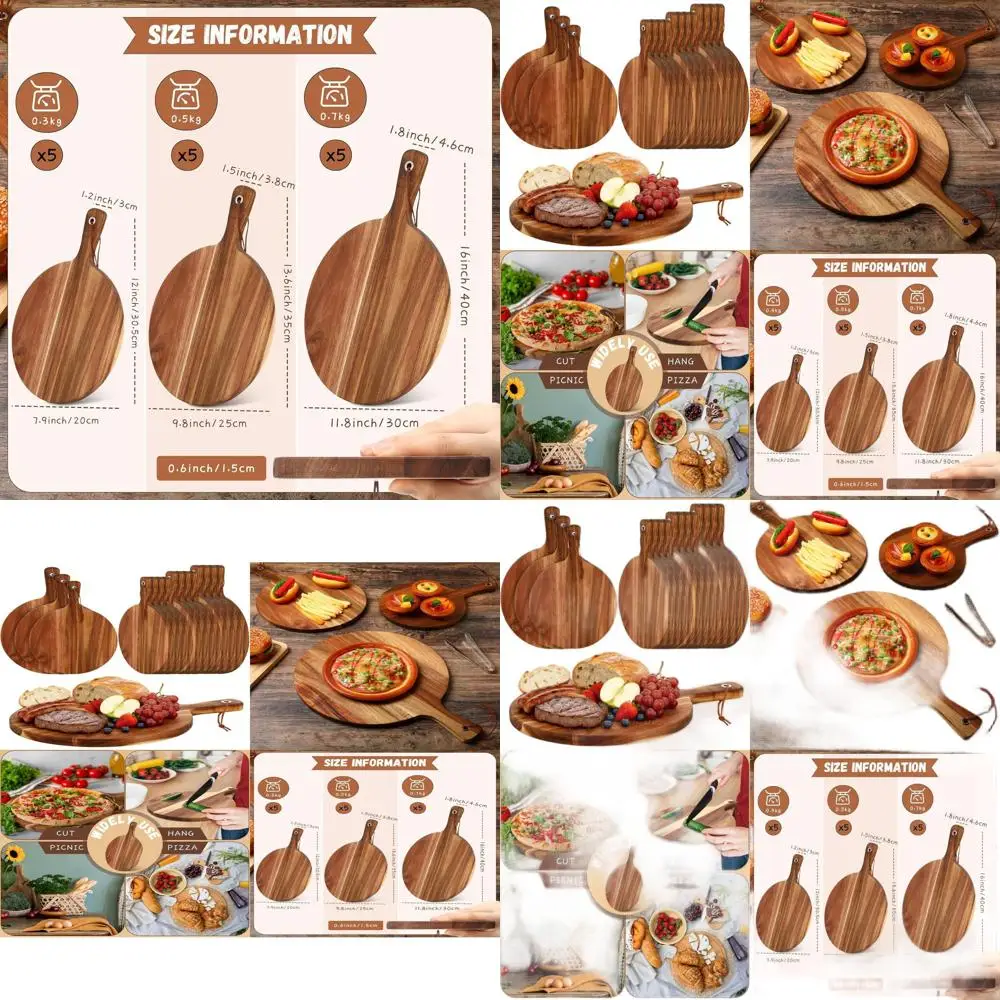 

Набор из 15 досок из дерева акации с ручками — большие, средние и маленькие для сервировки, измельчения и выпечки.