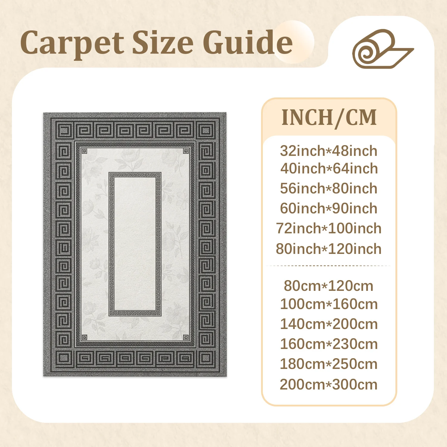 Greek Key Floral Pattern Velvet Area Rug, Machine Washable, Ideal for Living Room, Bedroom, Entryway, Dining Space, Great for Halloween, Thanksgiving, Christmas, New Year, Black Friday, Cyber Monday Decor