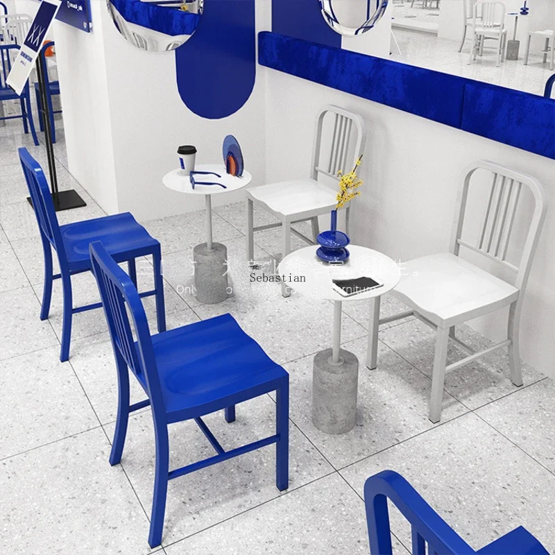 Dessert Milk Tea Shop Commercial Stool Klein Blue and White Small Round Table Coffee Shop Table and Chair Combination