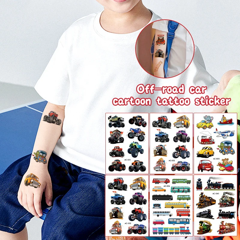

1 шт., временная татуировка с рисунком автомобиля, наклейка, милая внедорожная водонепроницаемая татуировка, детский забавный подарок на день рождения