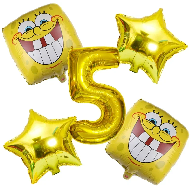 5pcs Cartoon SpongeBob SquarePants expression Balloons 32inch Gold Number Foil Balloon Babyshower Kids Birthday Party Decoration